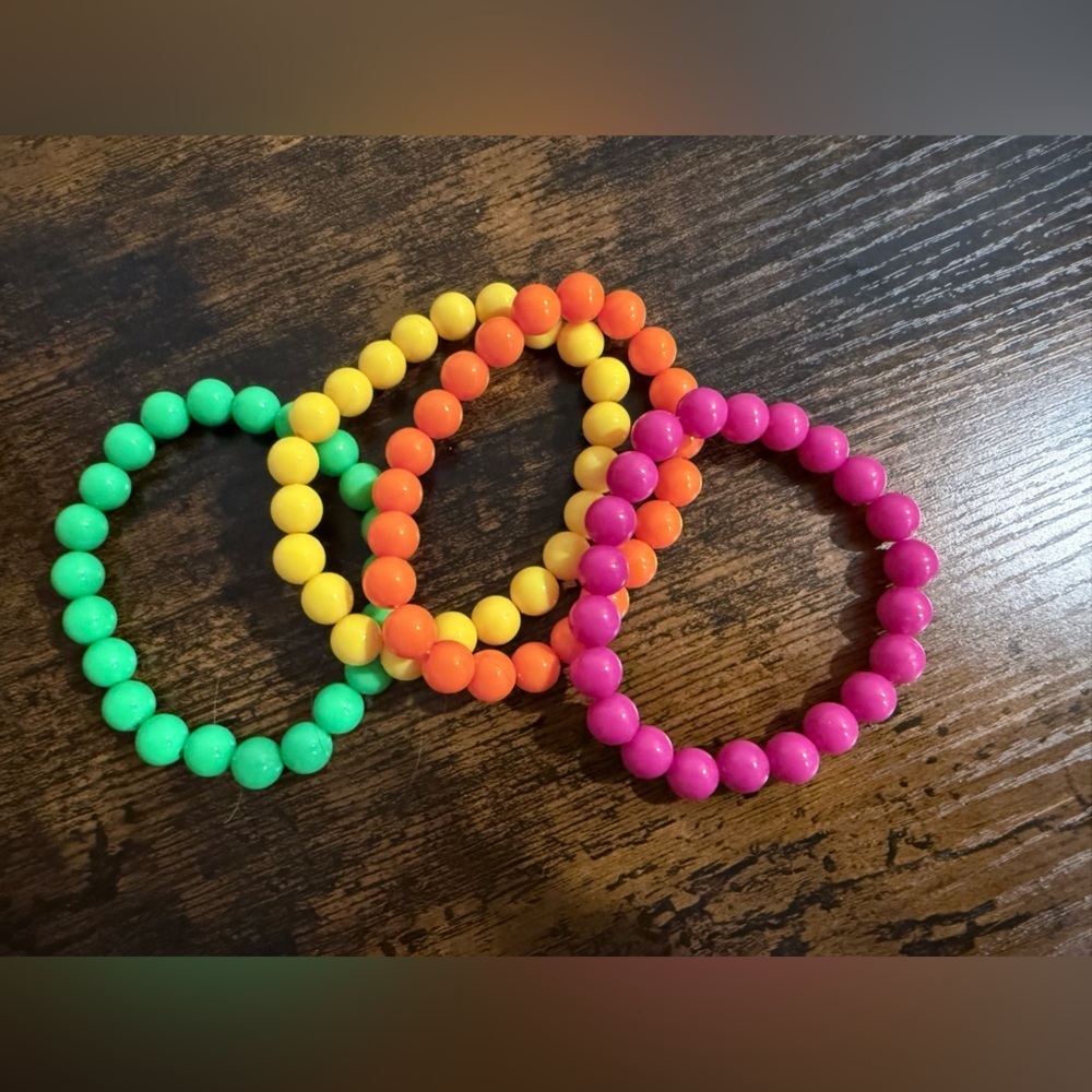 4pc Bright Beaded Stretch Bracelet Lot – Neon, Retro, Fun​​​